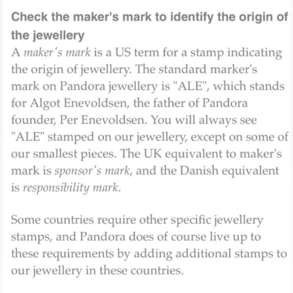 Pandora Silver Jewelry with ALE Mark